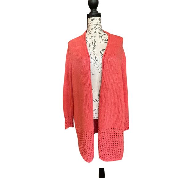 Chico’s Women’s Coral Open Knit Cardigan – Size 2 (XL) CoastalGrandma Boho - Picture 1 of 8